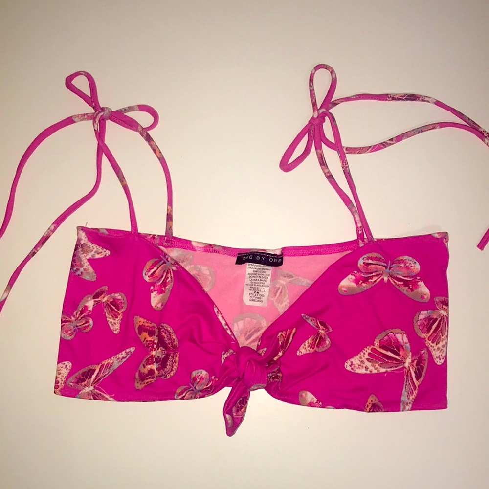 Pink and White Butterfly Crop Top